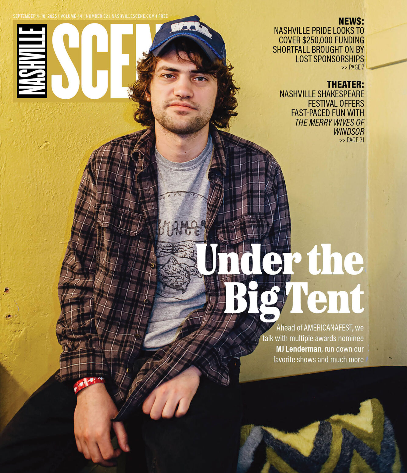 Cover of the Sept. 4, 2025 issue of the Nashville Scene, featuring MJ Lenderman against a yellow background